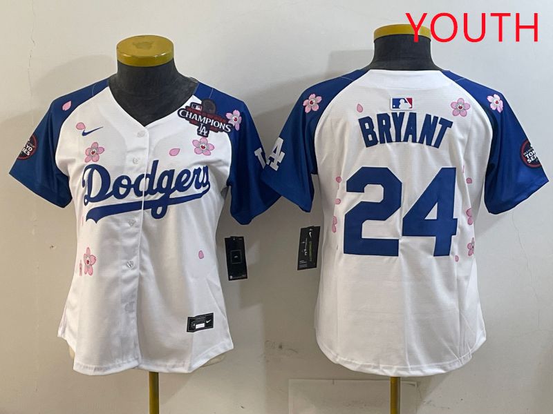 Youth Los Angeles Dodgers #24 Bryant White Blue Sakura Edition 2025 Nike MLB Jersey style 2->women mlb jersey->Women Jersey